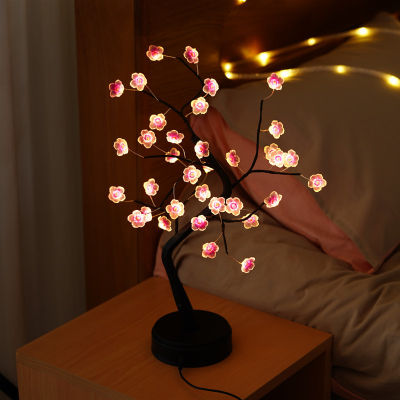 LED Night Light Mini Christmas plum Tree Copper Wire Garland table Lamp For Home Kids Bedroom Decor Fairy Luminary Holiday