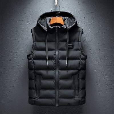 ZZOOI Mens large jacket vest  plush autumn and winter  warm down cotton  loose hooded  casual  mens outer wear