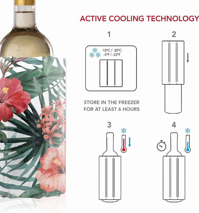 vacu-vin-active-cooler-wine-chiller-reusable-flexible-wine-bottle-cooler-floral-print-wine-cooler-sleeve-for-standard-size-bottles-insulated-wine-bottle-chiller-to-keep-wine-cold
