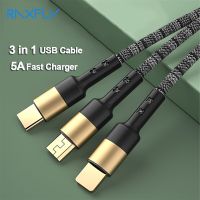 Raxfly 5A 3 in 1 USB Cable 2M Fast Charging Micro USB Type C Cable For iphone 12 Xiaomi Samsung Mobile Phone Charger USB C Cable