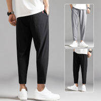 Mens Pants Summer Breathable Ice Silk Elastic Nine-point Pants Quick-drying Ultra-thin Casual Trousers