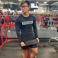 Gymshark British sports fitness long-sleeved T-shirt male curved hem Block series show breathable stretch muscles