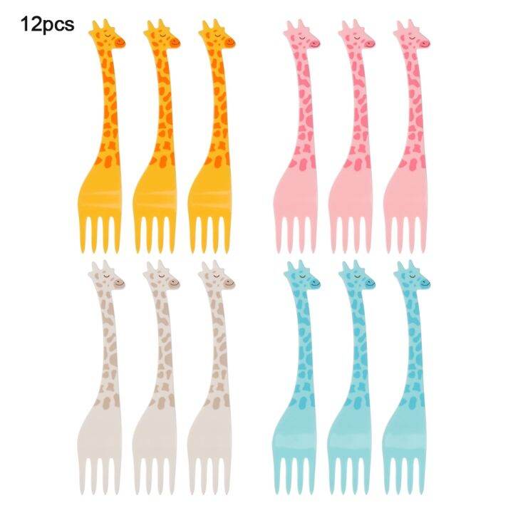 10-12pcs-set-giraffe-fruit-fork-mini-cartoon-children-snack-cake-dessert-plastic-fruit-pick-toothpick-salad-kids-tableware-decor