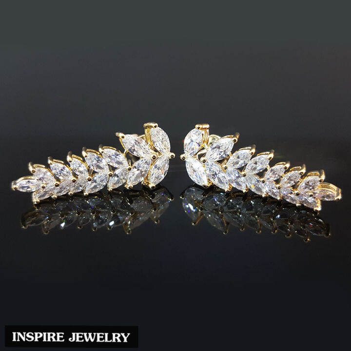 inspire-jewelry-ต่างหูใบช่อมะกอกระย้า-ตัวเรือนหุ้มทองคำขาว-ช่อมะกอกประดับเพชรcz-งานจิวเวลลี่เลิศหรู-ขนาด-1-x-2-5-cm-พร้อมกล่องกำมะหยี่