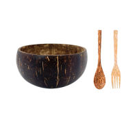 Coconut Shell Bowl Wooden Tableware Spoon Fork Set Smoothie Natural Handmade Bamboo Yogurt Salad Fruit Bowl Kitchen Flatware