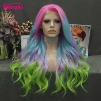 Imstyle Colorful Blue Green Wigs Synthetic Lace Front Wig Multicolor Lace Wigs For Women Heat Resistant Fiber Cosplay Party Wig Wig  Hair Extensions P