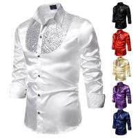 2022 New Mens Shirt Sequined Performance Nightclub Mens Host MC Mens Lapel Long Sleeve Solid Color Shirt Mens Dress Shirts