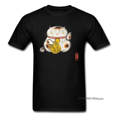 Maneki Neko Tshirt Mens Special Lucky Cat 100% Cotton T Shirt Men Short Sleeve Tees Slim Fit Summer Crewneck Clothing Printed