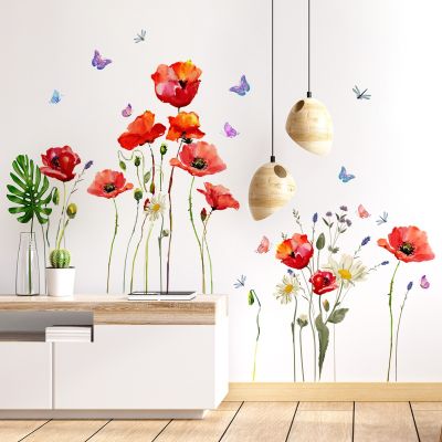 3pcs Colorful Flower Plant Butterfly Wall Sticker Background Wall Living Room Room Decoration Mural Pvc Creative Wall Sticker