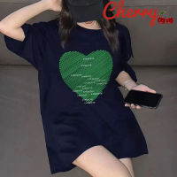 ?Cherry?2355เสื้อยืดแขนสั้นสไตล์เกาหลี oversize เสื้อผ้าแฟชั่นสาวอวบ เสื้อโอเวอร์ไซส์ผู้หญิง เสื้อยืดสกรีนลายวินเทจ ไซส์ใหญ่ XXL