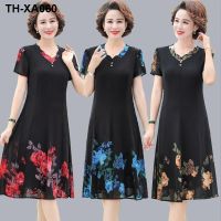 mothers dress women 2022 new middle-aged and elderly large size slim elastic fashion knee-length medium-length for