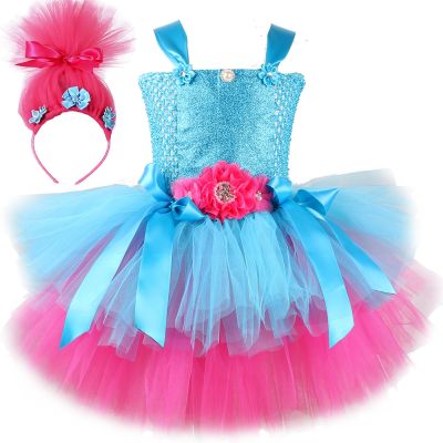 AEOZAD Trolls Princess Poppy Tutu ชุดสำหรับหญิงMagic ElvesVestidos de HalloweenFairy Flower ชุด Fatos aniversário para crianças