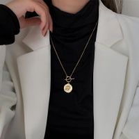 ❀◎ S925 pure silver round card long necklace women sweater chain new contracted in 2019 in Europe and the cold wind restoring ancient ways