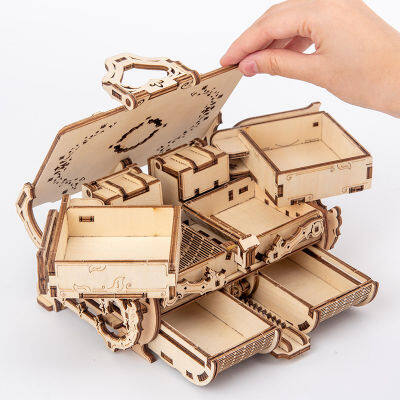 Wooden 3D Jewelry Box Assembled Creative Toy Gift Puzzle Wooden Mechanical Transmission Model Assembled Toy Creative DIY Gifts