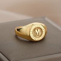 【hot】❉❣  Initial Signet Rings for Gold Color Adjustable Classic Wedding Jewelry bague