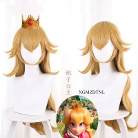Movie Mario Brothers Peach Princess Cosplay Wig Mixed Yellow 70Cm Long Curly Hair Cos Wig Halloween Carnival Props Role Play