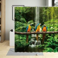 Tropical Forest Colorful Animal Funny Parrot Bird Print Shower Curtain Polyester Fabric Waterproof Bathtub Curtains Home Decor