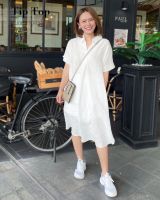 VIRIN clothing เสื้อผ้าแฟชั่น เดรสลินิน รุ่น Tip-Top Dress Linen ไซส์ S(38") M(40") คอวี ปกเชิ้ต แขนสั้น ผ้าลาย ผ้าลินิน แท้ 100% และ ลินินผสมฝ้าย งานไทย