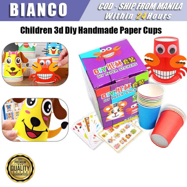 12pcs Children 3D DIY handmade Paper Cups Sticker Material Kit
