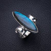 StarGems Natural Blue Fire Labradorite Crescent Moon Handmade 925 Sterling Silver Ring 8.25 E7063