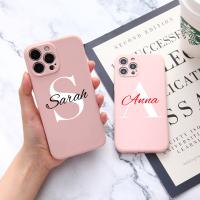 เคสโทรศัพท์ซิลิโคนชื่อจดหมายส่วนบุคคลแบบกำหนดเอง2ชิ้นสำหรับ Iphone 14 13 12 11 Pro Max Mini XS X XR SE 7 8 Plus เคสโทรศัพท์แบบนิ่ม