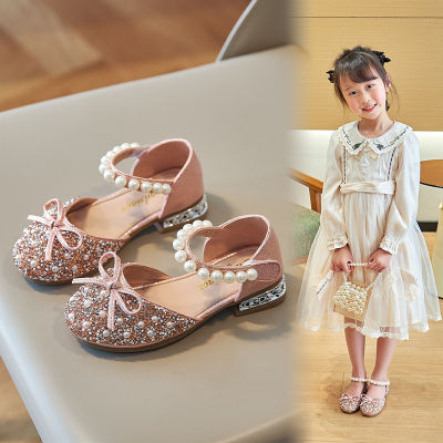 New style รองเท้าเจ้าหญิงแฟชั่นเด็กหญิง 2023 ฤดูใบไม้ผลิและฤดูร้อนใหม่สไตล์เกาหลีกระเป๋าชายและเด็กรองเท้าแตะหญิงรองเท้าติดหัว rhinestone