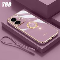 เคสโทรศัพท์ซิลิโคนบางเป็นพิเศษ YBD สำหรับ Vivo Y77 Y77E T1 Y02S Y16 Y02 Y02A Y02T Y11 IQOO Z7 Z7X ดีลักซ์แหวนทองคำป้องกันการตกพร้อมแหวนนาฬิกาและฟรีสายคล้อง