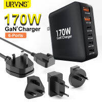 เครื่องชาร์จติดผนัง URVNS 170W USB C GaN3 Pro 6-Port USB-C แล็ปท็อปสถานีชาร์จแบบรวดเร็ว PD 100W PPS45W สำหรับ MacBook iPhone Samsung S23/22/21