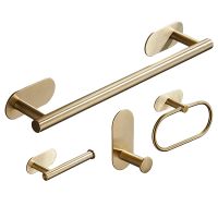 Wall Mounted Hand Towel Bar Rack Brushed Gold Stainless Steel Round Toilet Paper Holder Hook Hardware Accessories