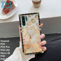 YiaMia สินค้าใหม่สแควร์โทรศัพท์สำหรับ Huawei P30 P30 Pro P30 Lite Nova 4E P40 P40 Pro Luxury Square เคสโทรศัพท์ TPU Love ฝาครอบโทรศัพท์กับ Love ผู้ถือแหวน