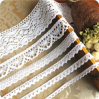 5เมตรม้วนริบบ้นผ้าลูกไม้ปักขอบลูกไม้ผ้าฝ้ายสีขาวผ้าลูกไม้โครเชท์ DIY แฮนด์เมด Kraf Pakaian Aksesori Jahit