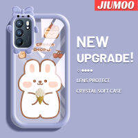 JIUMOO เคสสำหรับ OPPO Reno 6 5G Reno 6 Pro 5G 6Z Reno 5G เคสการ์ตูนไอศครีมกระต่ายแพตเทนกล้องมอนสเตอร์สีสันสดใสน่ารักนิ่มสำหรับเลนส์เคสมือถือกันกระแทกแบบใสเรียบง่ายฝาครอบป้องกันซิลิโคนความคิดสร้างสรรค์โปร่งใส