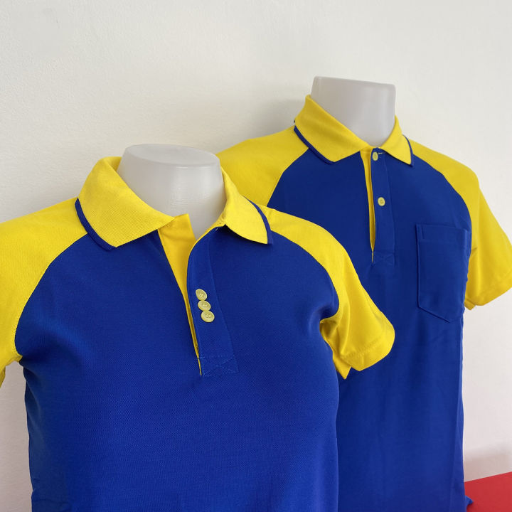 เสื้อโปโลแขนสั้น-polo-shirt-แบบชาย-สีน้ำเงินแขนเหลือง-เนื้อผ้านุ่ม-สวมใส่สบาย-มีบริการส่งเก็บเงินปลายทาง-ส่งทั่วประเทศ
