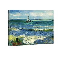 Wieco Art Seascape ที่ Saintes Maries By Vincent Van Gogh ทำสำเนาภาพสีน้ำมันห่อที่ทันสมัยผ้าใบ Giclee ภาพพิมพ์ภาพบนผืนผ้าใบทะเลศิลปะบนผนังของตกแต่งโฮมออฟฟิศสำหรับห้องนั่งเล่น