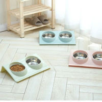 Feeding Bowl Stainless Steel Double Dog Bowl Separable Puppy Cat Feeding Water Bowl Feeder Anti-bite and Non-slip