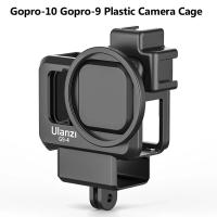 Ulanzi โครงใส่กล้องพลาสติก Gopro 11 10 9สำหรับ Gopro Hero 11 10 9สีดำเคสไมค์และไฟเสริมรองเท้าเย็น Vlog