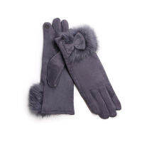 Winter Female Suede Leather Bow Plush Wrist Mitten Women Thick Plus Plush Windproof Warm Touch Screen Driving Gloves J22