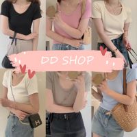 DD SHOPพร้อมส่ง 61608 เสื้อไหมพรมแขนสั้น คอกลม ผ้าร่องบางใส่สบาย  -C