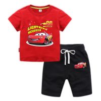 READY STOCK Cars Lighting MCQueen Boys เสื้อยืดเสื้อ + กางเกงขาสั้นกางเกงเด็กฤดูร้อน 2 ชิ้นชุดชุด t