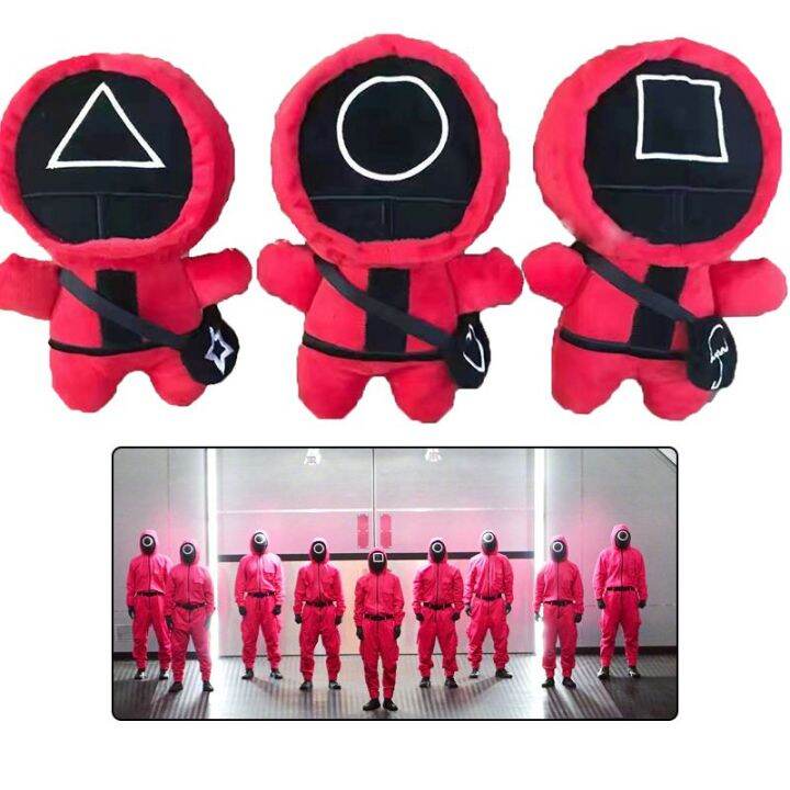 game-six-squid-round-red-guard-plush-toys-staff-worker-circle-watcher-triangle