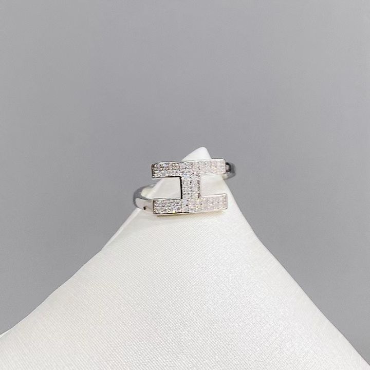แหวนแฟชั่นรูปตัว-h-หญิง-เปิดแหวนเพทายคู่-ของขวัญวันเกิดที่สวยงาม-วัสดุทองแดงคุณภาพสูง