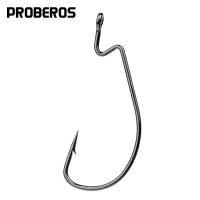 PROBEROS 100Pcs Crank ตะขอตกปลา Fishhook 1/0 #-2/0-3/0-4/0-5/0 Hook สีดำกว้างหนอน Jig บิ๊กตะขอตกปลา38105