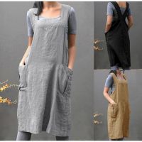 Japanese style cotton and linen apron home solid color cross bandage X-shaped back kitchen cooking clothes Aprons