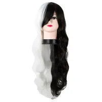 Fei-Show Synthetic Heat Resistant Long Curly Inclined Bangs Wig Costume Cos-Play Salon Party Half Black And White Hairpiece