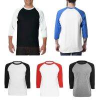 เสื้อยืดเบสบอลแขน3/4ลำลองสำหรับผู้ชาย,เสื้อเจอร์ซีย์ Raglan มี5สีให้เลือก