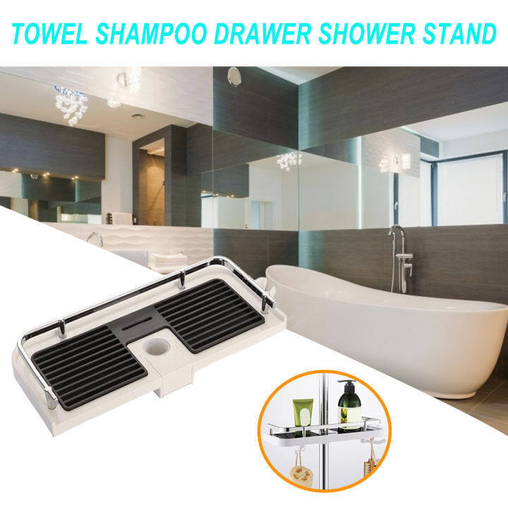 1pc Bathroom Shower Head Shelf, No Drilling Shower Rail Shelf,  Multifunctional Shower Rail Storage Basket With Hooks, Detachable Shower  Head Holder, Wall Mounted Bathroom Shower Organizer For Shampoo Towel Soap