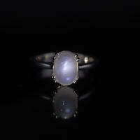 แหวนพลอยมุกดาหาร(Rainbow moonstone) เนื้อใส เหลือบฟ้าเข้ม ตัวเรือนเงินแท้92.5% พลอยแท้จากประเทศศรีลังกา ไซส์นิ้ว 55 หรือเบอร์ 7.5 US