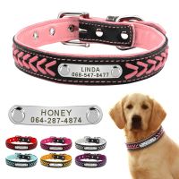 〖Love pets〗 Custom Leather Dog Collar Braided Name Plated Dog Collars for Small Medium Large Dog Personalized Engraved On Collar Pet ID Tags