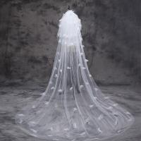 T84B Tulle Wedding Dress Veils Fluffy White Flowers al Multi Layer Super Long Bridal Hair Veil Bride Fairy Marriage