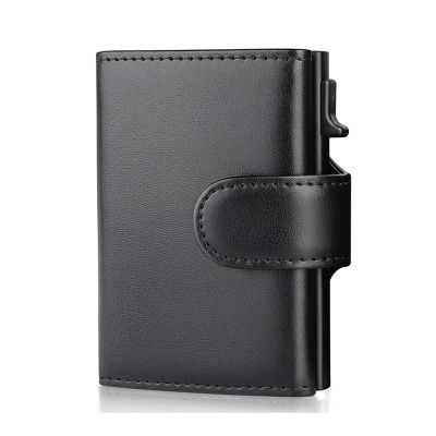 2021 Fashion Aluminum Credit Card Wallet RFID Blocking Trifold Smart Men Wallets 100 Genuine Leather Slim with Coin Pocket